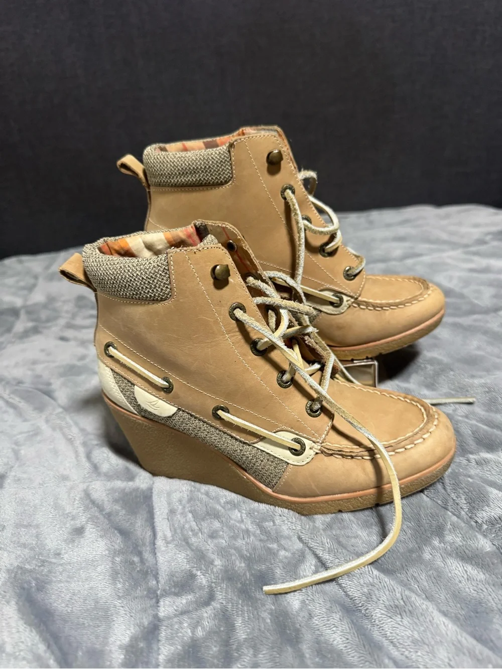 Sperry Tan Leather Moc-Toe Wedge Boots